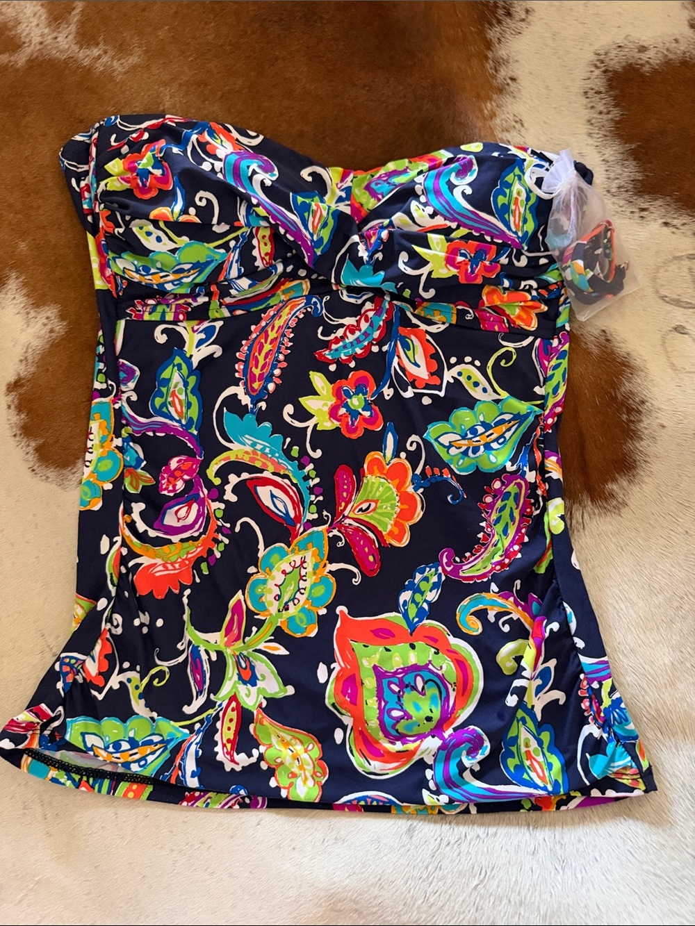 Anne Cole Navy Multicolor Paisley Tankini Top